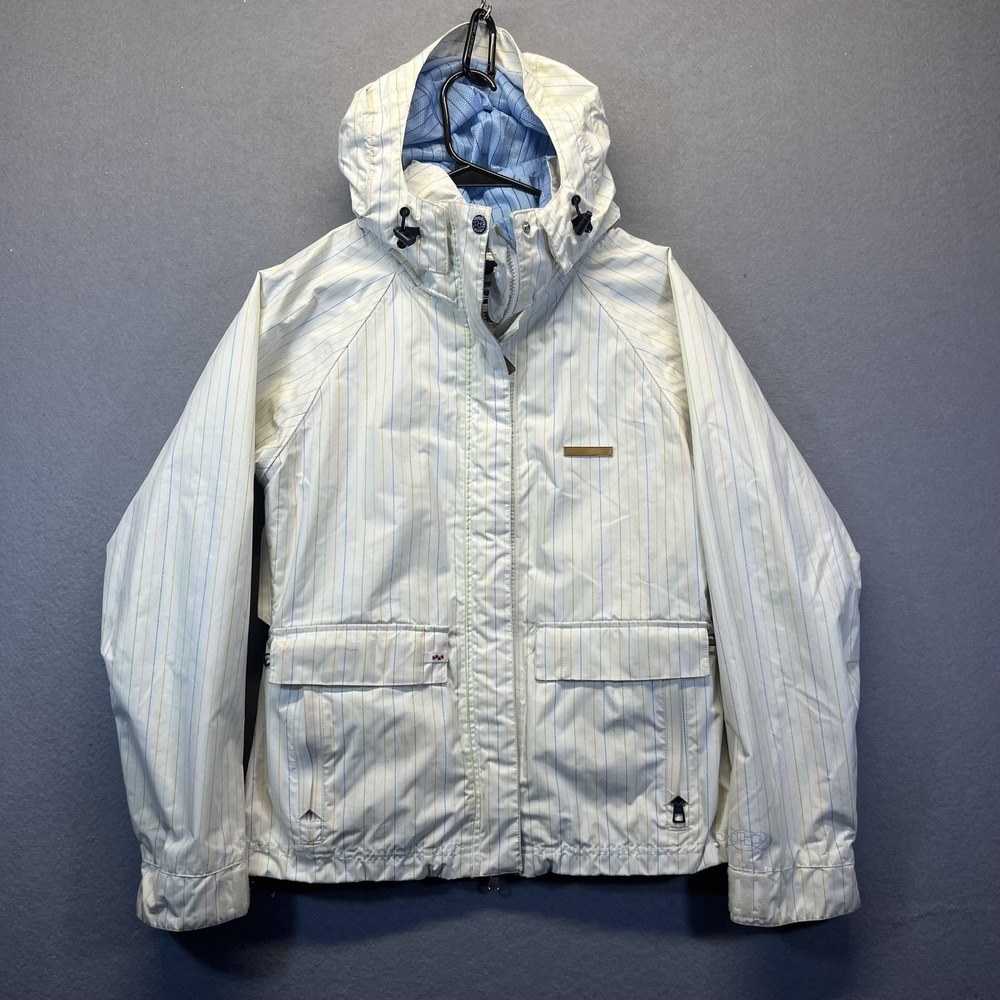Foursquare Jacket Womens Small White Hooded Insulated Ski Snowboard Striped